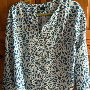 Ann Taylor Blue and White Patterned Blouse